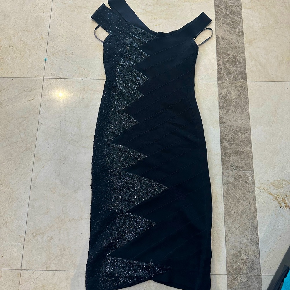 Asymmetrical Herve Leger Bandage Midi Dress